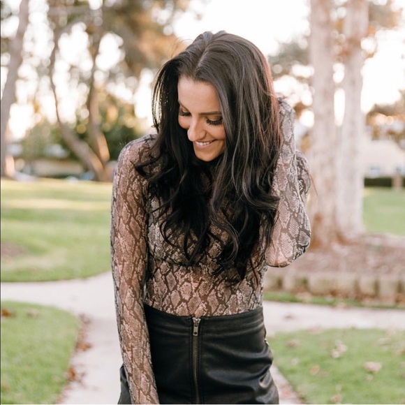 Tops - Mesh Snakeskin Print Long Sleeve Top